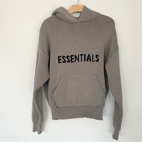 Essentials Knit Logo Hoodie Pullover Black & Taupe Size XS - Picture 6 of 15